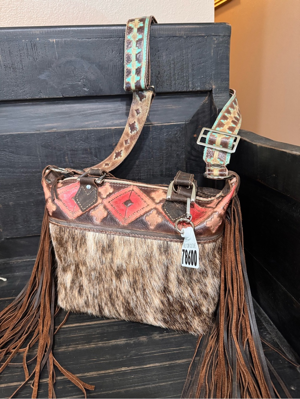Holy Cow Couture Fringed Hair on Hide Hybrid Mini Designer with adjustable strap